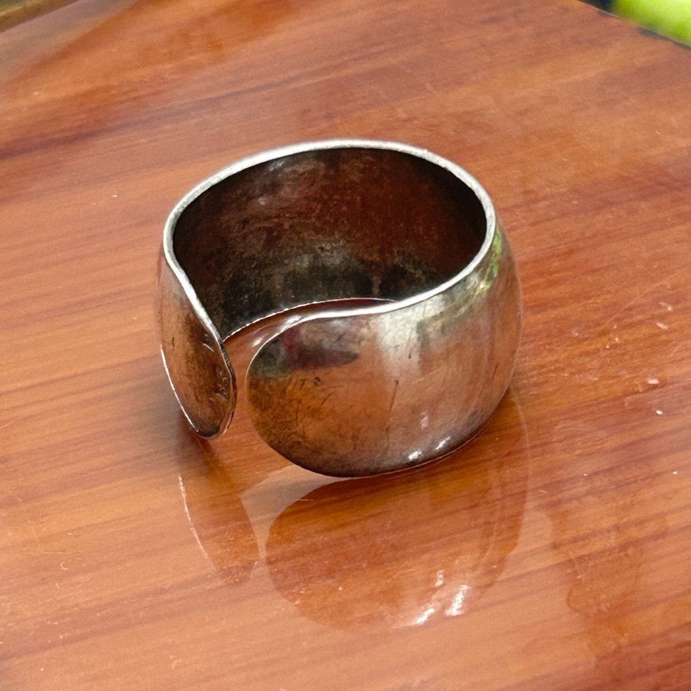 Vintage Stamped Signed Sterling Silver Wide Cuff Adjustable Ring - Picture 10 of 13
